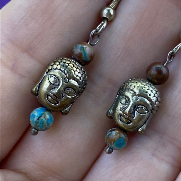 💛 925 Buddha Head Dangle Earrings - Picture 3 of 5